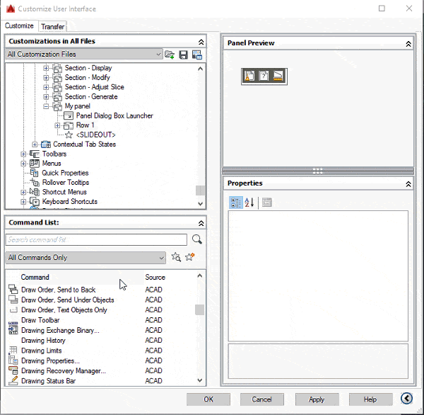 create a ribbon panel in AutoCAD