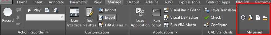 create a ribbon panel in AutoCAD